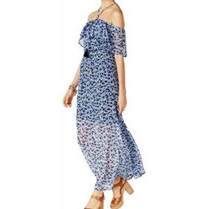 Michael Kors Off-The-Shoulder Floral Print Maxi Dress (Blueberry, 0 run large)